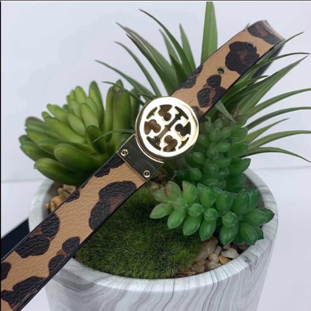 TORY BURCH 1/2” Black/Leopard print belt
